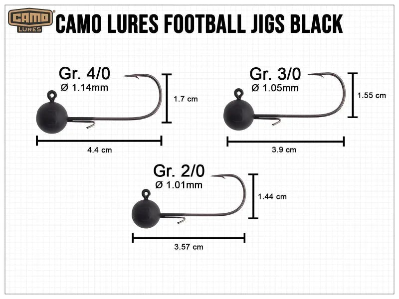 Džiggalva CAMO LURES Football Jigs BLACK #2/0
