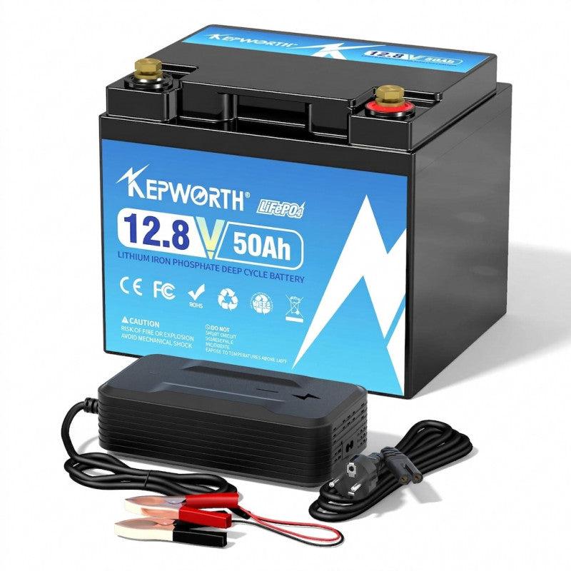 Akumulators KEPWORTH Lithium LifePo4 12V 50Ah (198x166x170mm, 6kg) IP65 Waterproof (ar lādētāju)