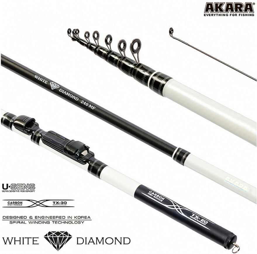 SB AKARA «WHITE DIAMOND MF TX-20» õngeritv (teleskoop, 1,80 m, 90 g, raskusaste: 5-25 g) 6 osaga