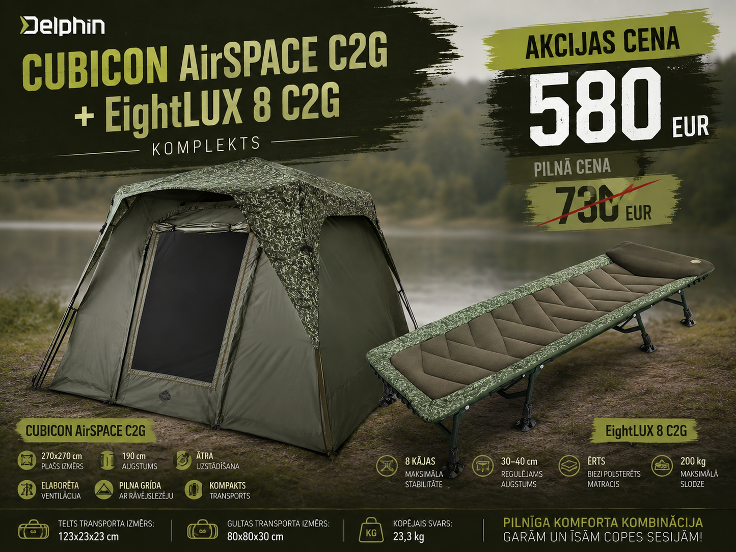 Delphin CUBICON AirSPACE C2G + EightLUX 8 C2G Telts un gultas komplekts