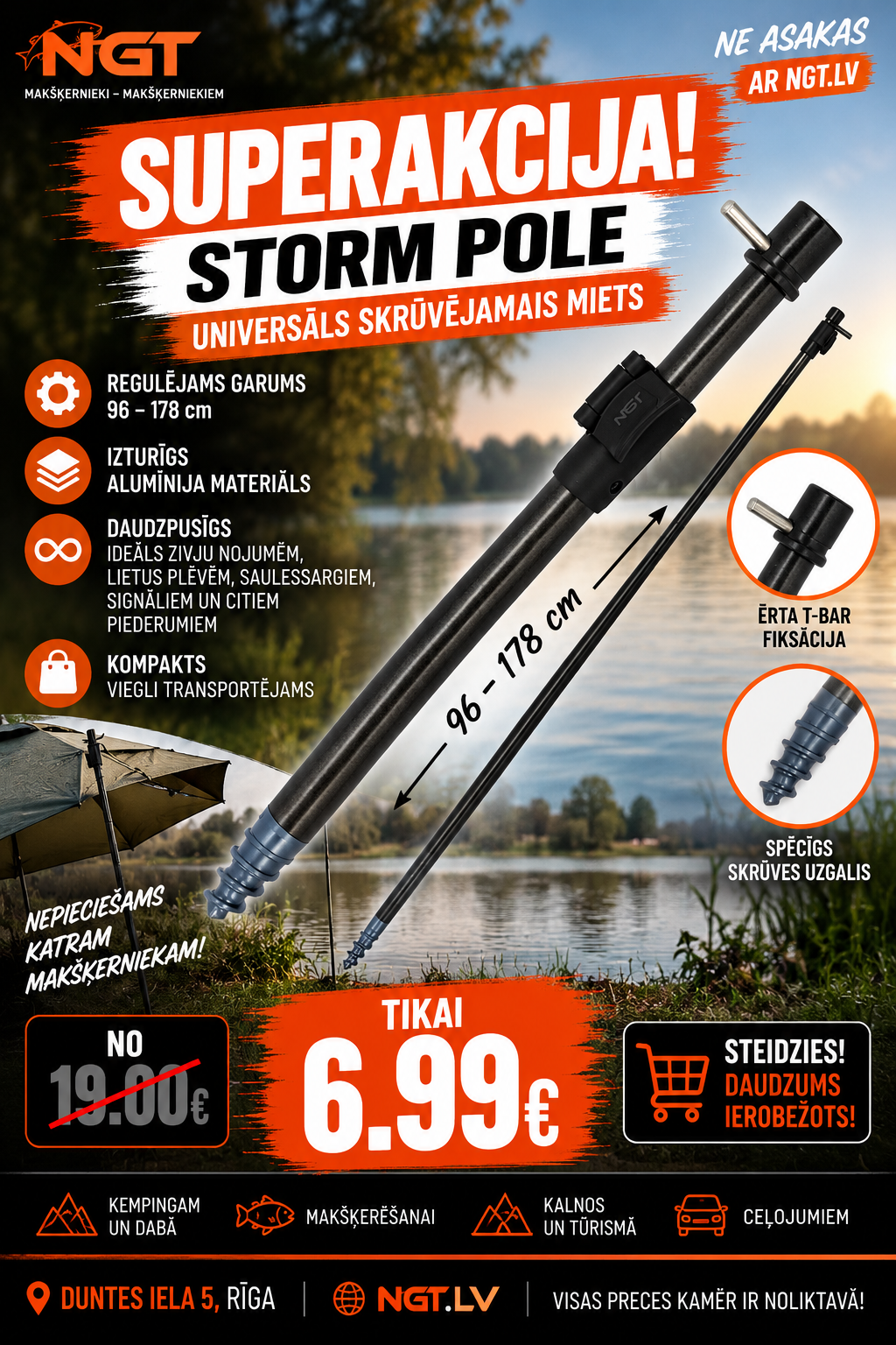 NGT 38" Power Bore alumiiniumist tormivarras T-vardaga 97-178cm
