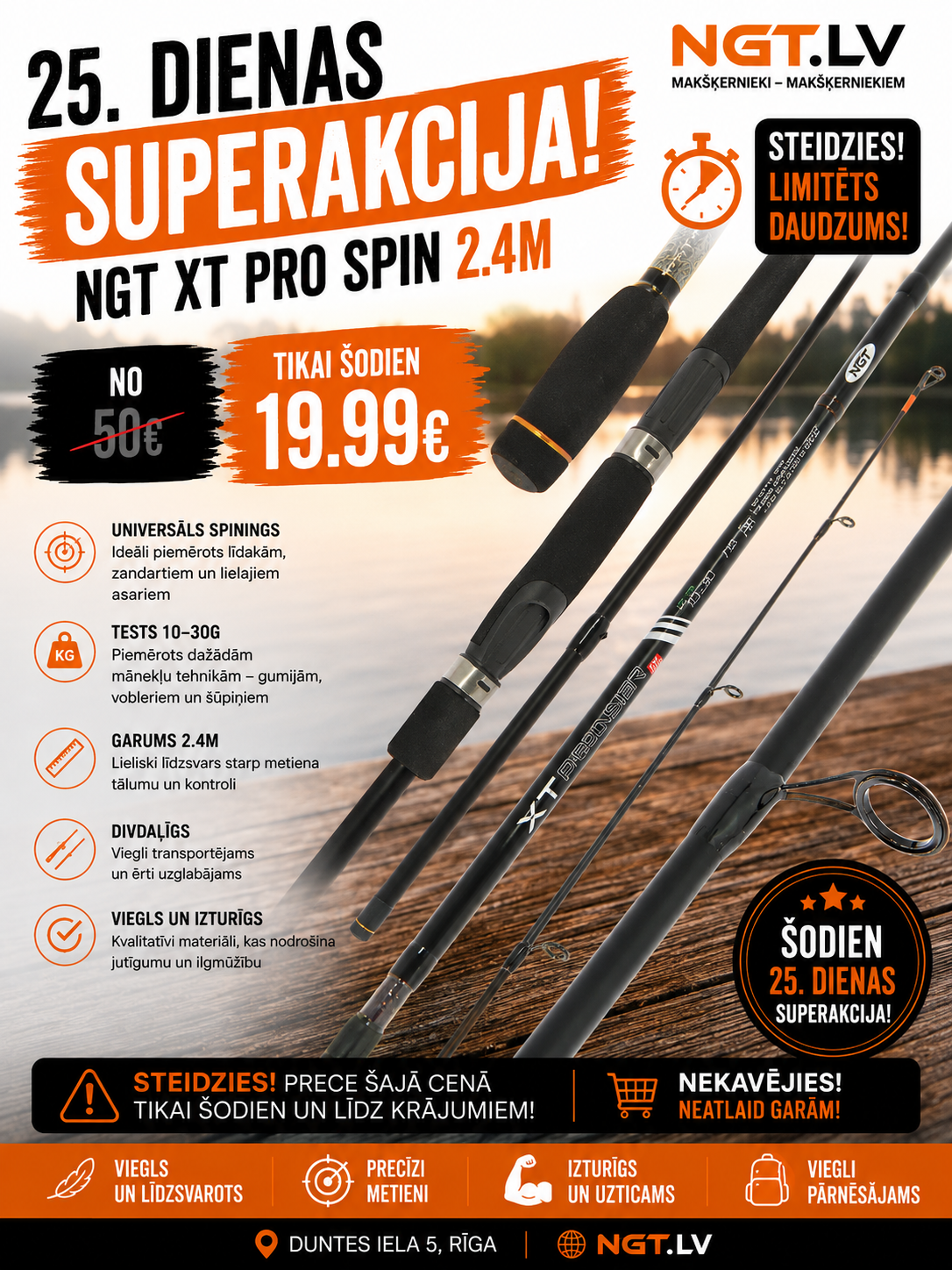 Spinning NGT XT Pro-Spin 2,4 m, 2 osa, 10-30 g