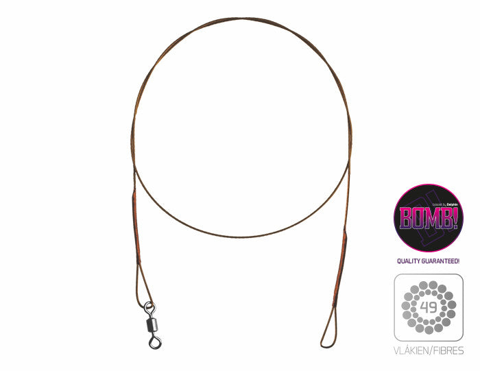 Pavadiņa Delphin Stainless steel leader BOMB! with swivel and loop / 49 fibres