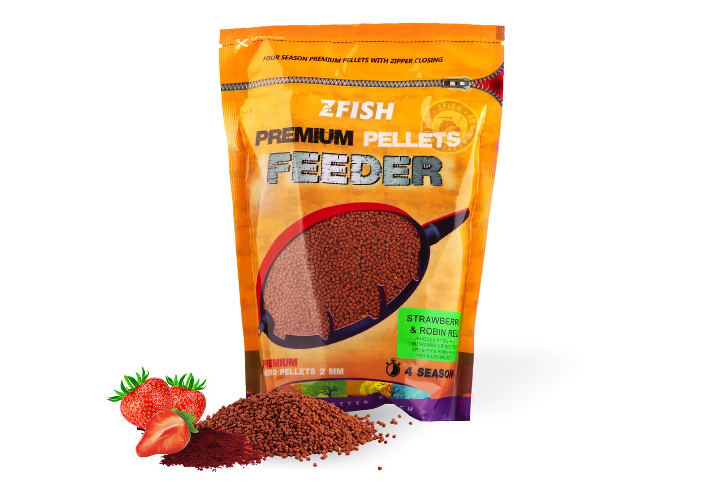 Peletes ZFISH Micro Method Feeder Pellets 2mm/700g Strawberry and Robin Red