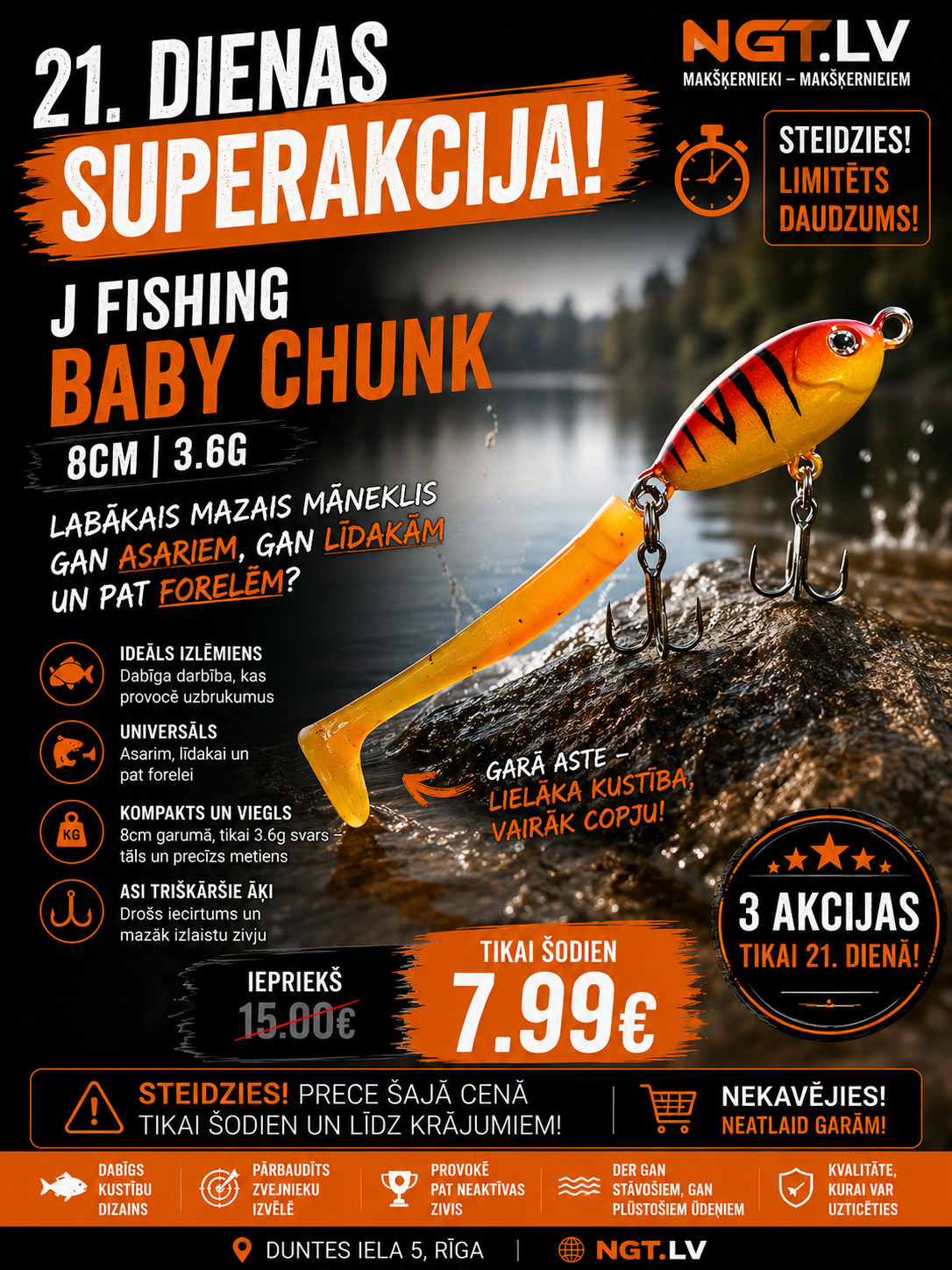 J Fishing Chunk beebilant 8cm, 3.6g minitükk