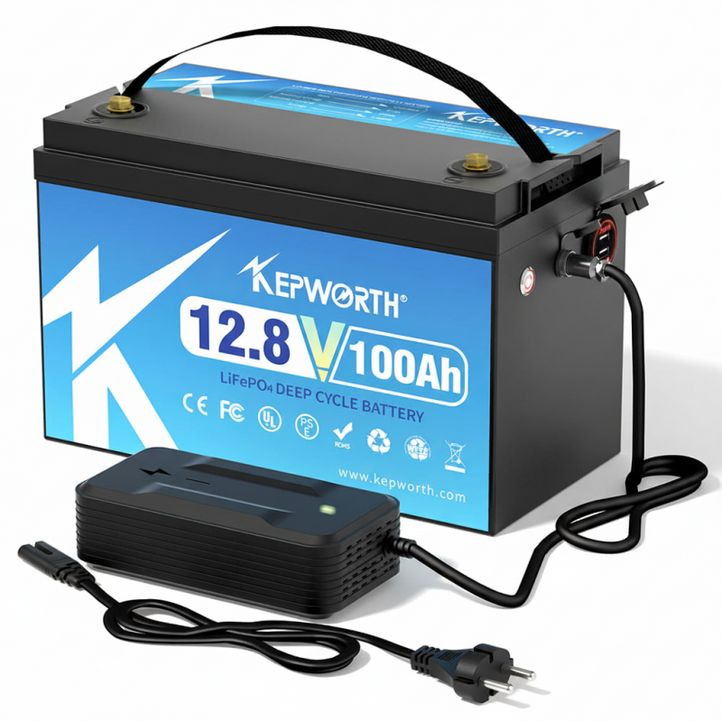 Akumulators KEPWORTH Lithium LifePo4  12V 100Ah ar 2x USB 332x176x220mm 10.9kg IP65 Waterproof (ar lādētāju)