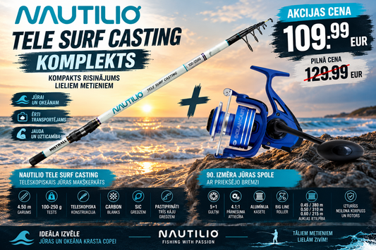 NGTLV Tālmešanas komplekts butēm Mistrall Nautilio Tele Surf Casting 4.50m 100-250g + NGT Oceancast 90 Produkts