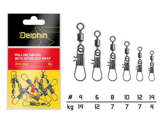 Kinnitused Delphin Rolling swivel with interlock snap / 10 pcs