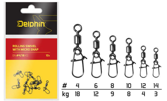Karabīnes Delphin Rolling swivel with micro snap / 10pcs