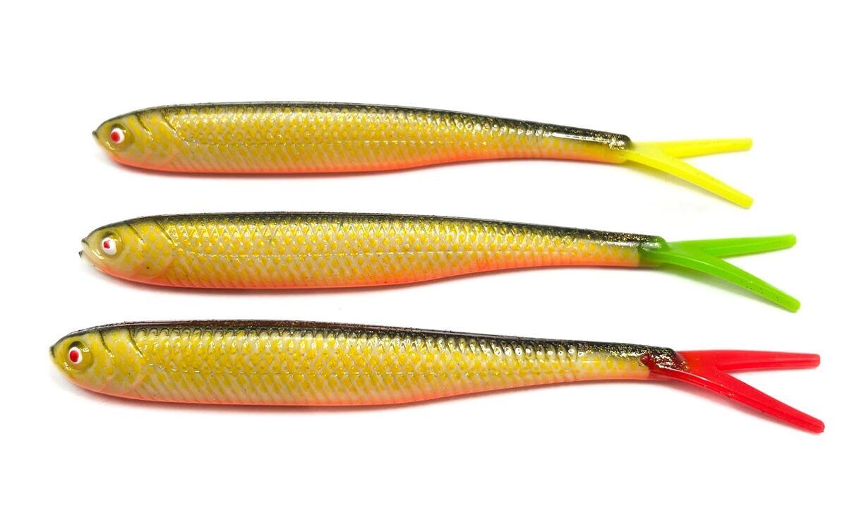 OSHELure Zander Tail Pelagic ar Sarkanu Asti, 7" Silikona mānekļi Zandartiem