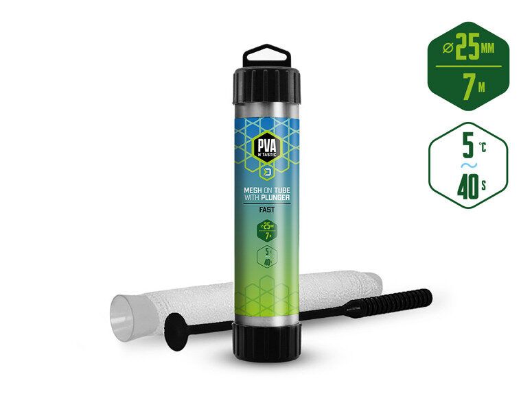 Delphin PVA võrkkangas n'tastic QUICK TUBE+PLUNGER 7m - 25mm / Mesh Delphin PVA n'tastic QUICK / TUBE+PLUNGER /7m - 25mm