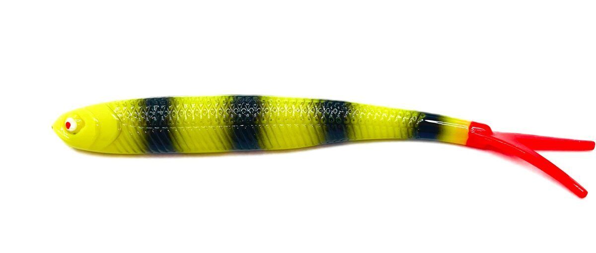 OSHELure Zander Tail Pelagic ar Sarkanu Asti, 7" Silikona mānekļi Zandartiem