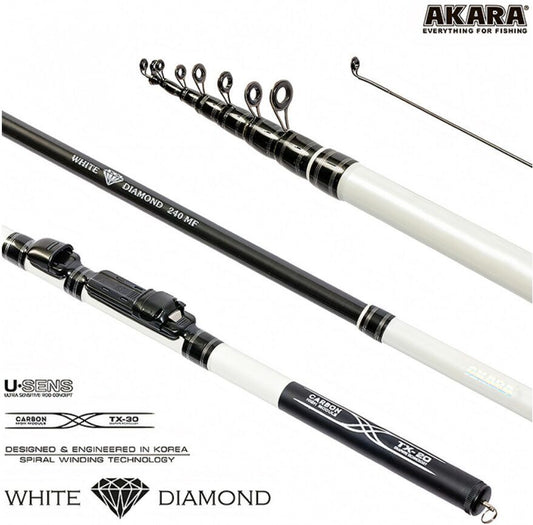Makšķere SB AKARA «WHITE DIAMOND MF TX-20» (telesk., 1,80 m, 90 g, tests: 5-25 g) 6 sekcijas