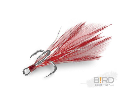 Trīsžuburu āķiDelphin B!RD Hook TRIPLE RED ar spalvām sarkanā krāsā 3gab.