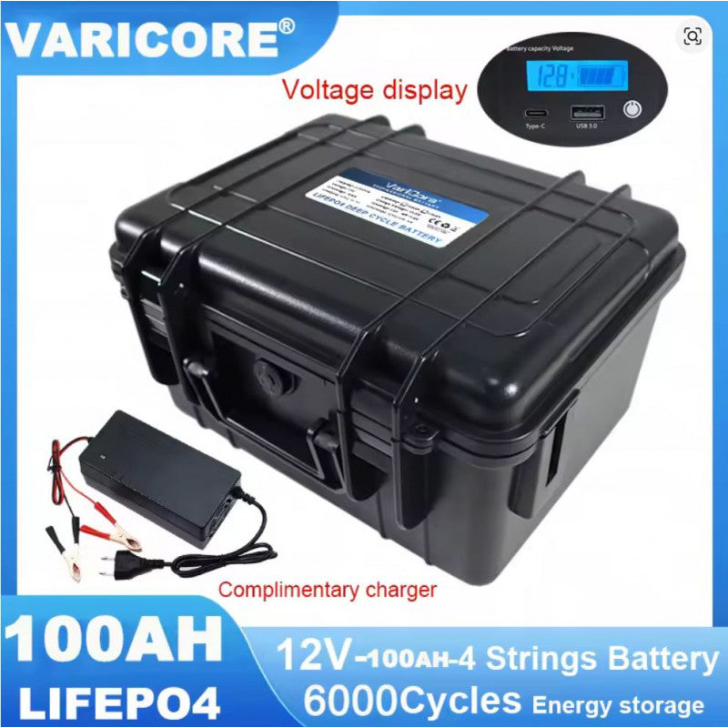Akumulators VariCore 12V 100Ah Lithium LiFePO4 ar LCD displeju un USB/Type-C (ar lādētāju)